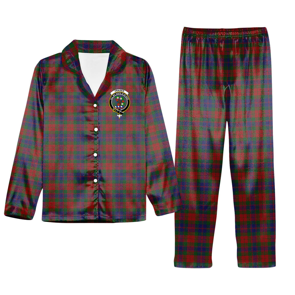 ScotsTee Shop Scottish Fraser 1800 Crest Tartan Pajama Satin Velvet Flannel Pajama Set