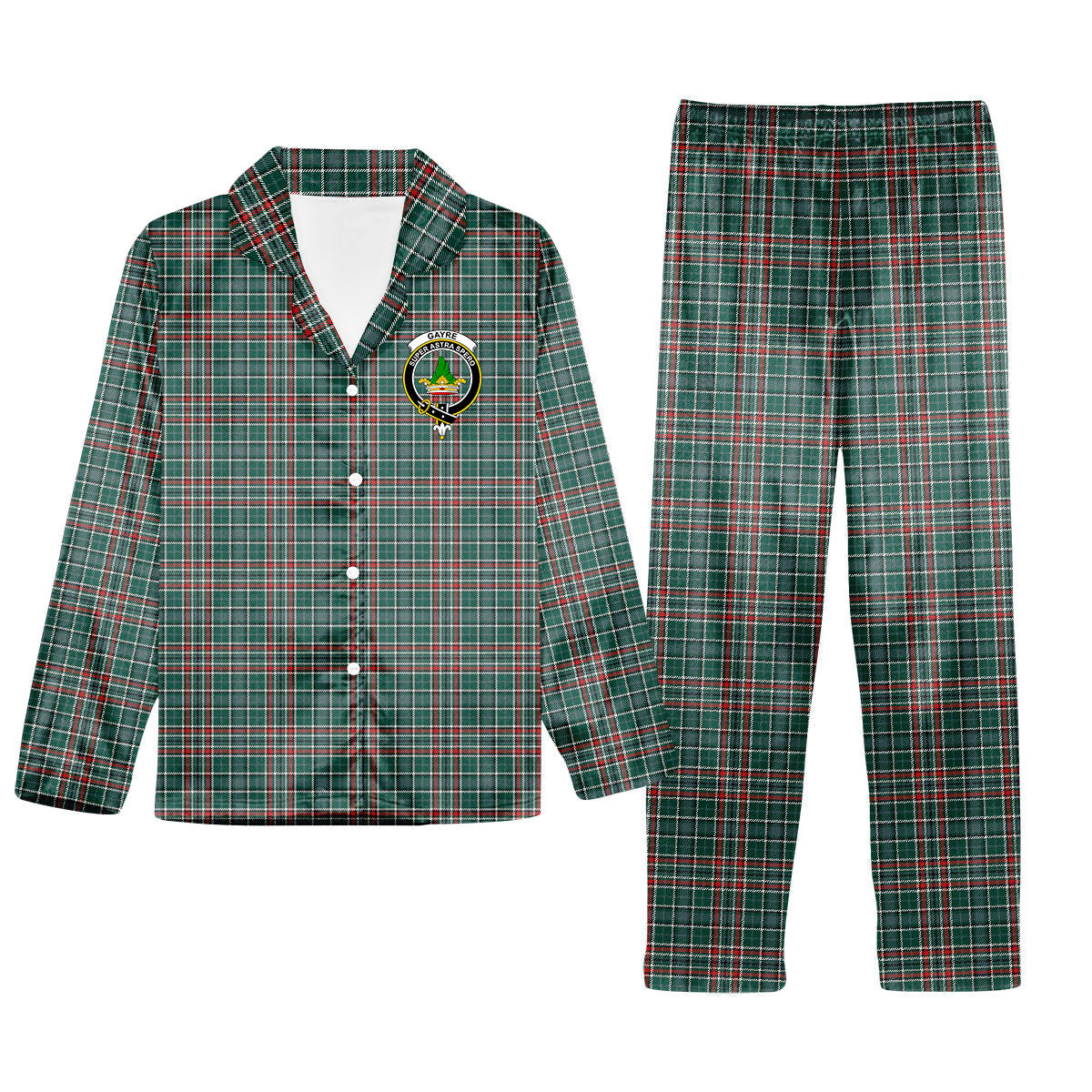 ScotsTee Shop Scottish Gayre Dress Modern Crest Tartan Pajama Satin Velvet Flannel Pajama Set