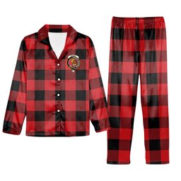 ScotsTee Shop Scottish Gregor Red & Black Modern Crest Tartan Pajama Satin Velvet Flannel Pajama Set