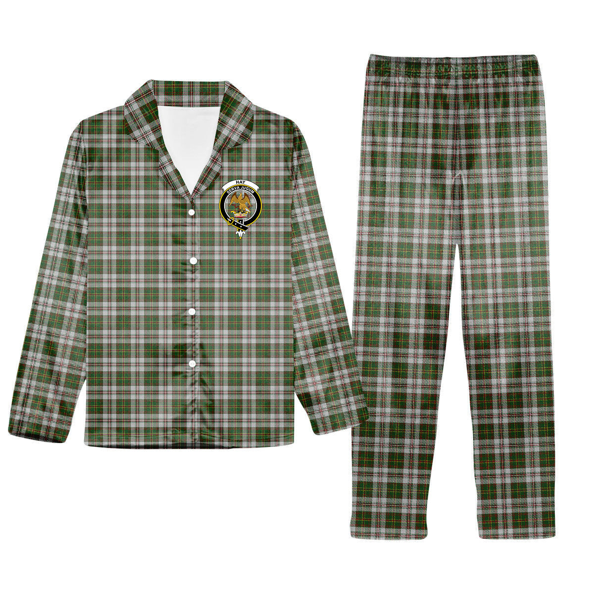 ScotsTee Shop Scottish Hay White Dress Crest Tartan Pajama Satin Velvet Flannel Pajama Set