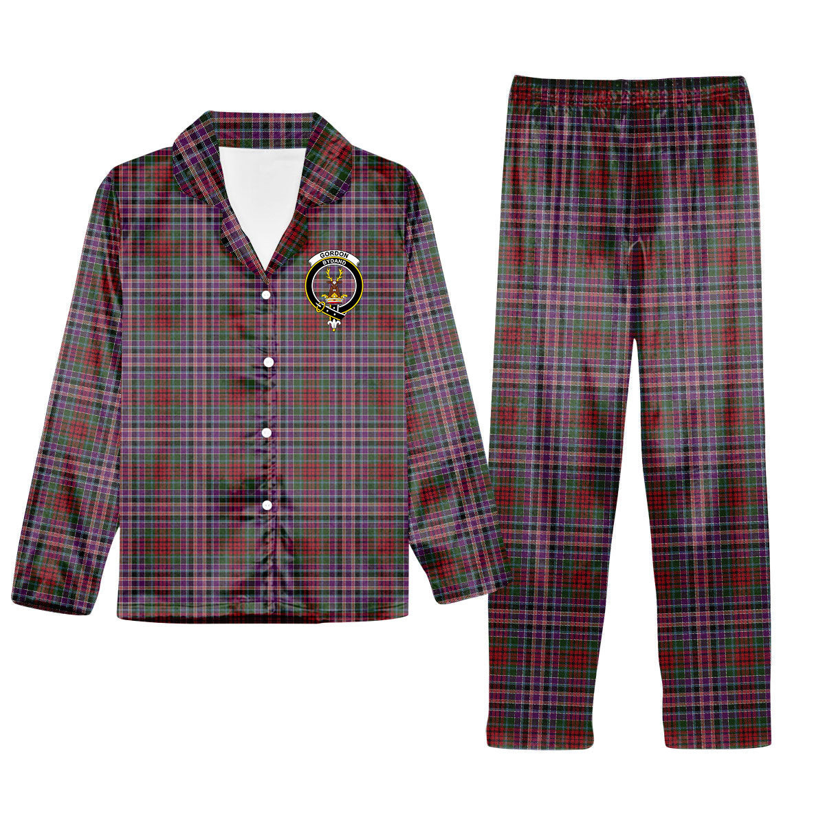 ScotsTee Shop Scottish Gordon Red 1819 Crest Tartan Pajama Satin Velvet Flannel Pajama Set