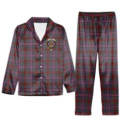 ScotsTee Shop Scottish Gordon Red 1819 Crest Tartan Pajama Satin Velvet Flannel Pajama Set