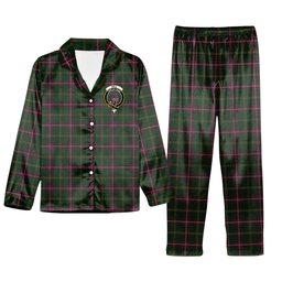 ScotsTee Shop Scottish Hall from Springbrook and Newtown Crest Tartan Pajama Satin Velvet Flannel Pajama Set