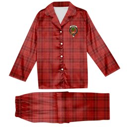 ScotsTee Shop Scottish Hamilton Red Ancient Crest Tartan Pajama Satin Velvet Flannel Pajama Set