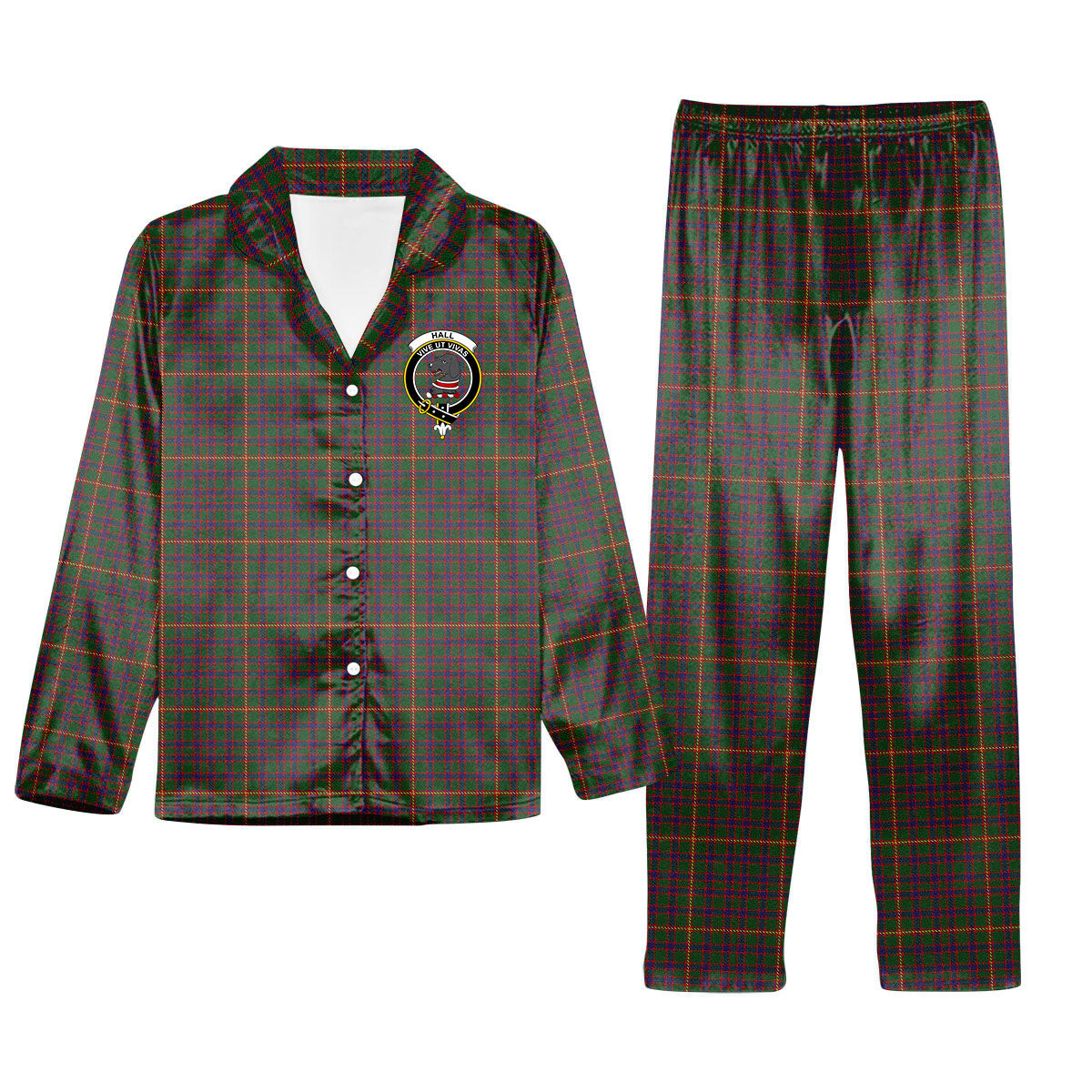 ScotsTee Shop Scottish Hall 1994 Crest Tartan Pajama Satin Velvet Flannel Pajama Set