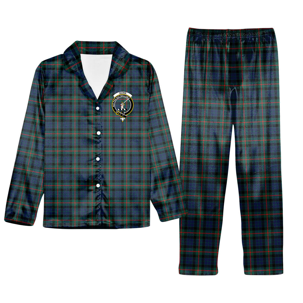 ScotsTee Shop Scottish Gunn Modern Clan Crest Tartan Pajama Satin Velvet Flannel Pajama Set