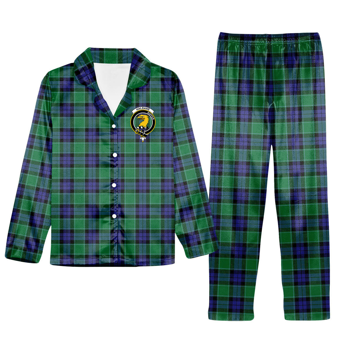 ScotsTee Shop Scottish Haldane Crest Tartan Pajama Satin Velvet Flannel Pajama Set