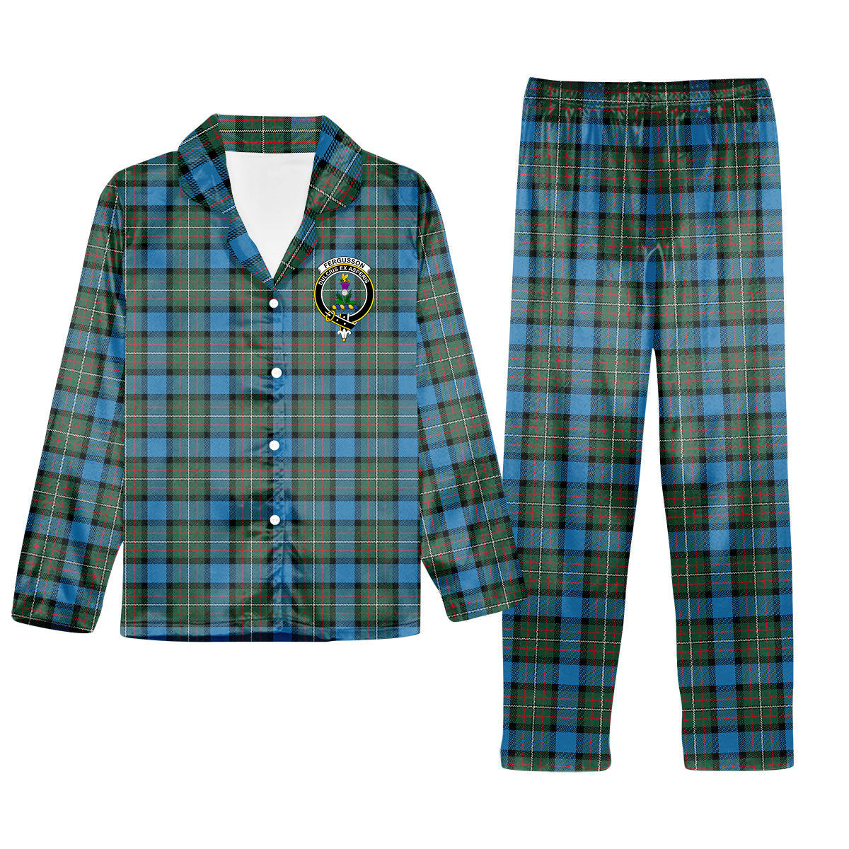 ScotsTee Shop Scottish Fergusson Ancient Crest Tartan Pajama Satin Velvet Flannel Pajama Set
