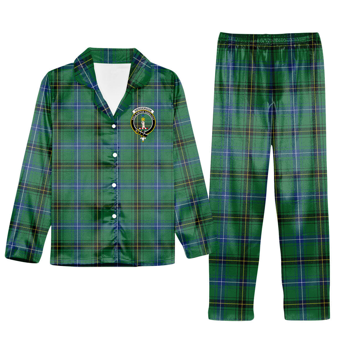 ScotsTee Shop Scottish Henderson Ancient Crest Tartan Pajama Satin Velvet Flannel Pajama Set