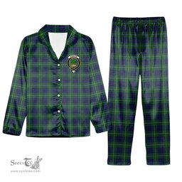 ScotsTee Shop Scottish Hamilton Green Hunting Crest Tartan Pajama Satin Velvet Flannel Pajama Set