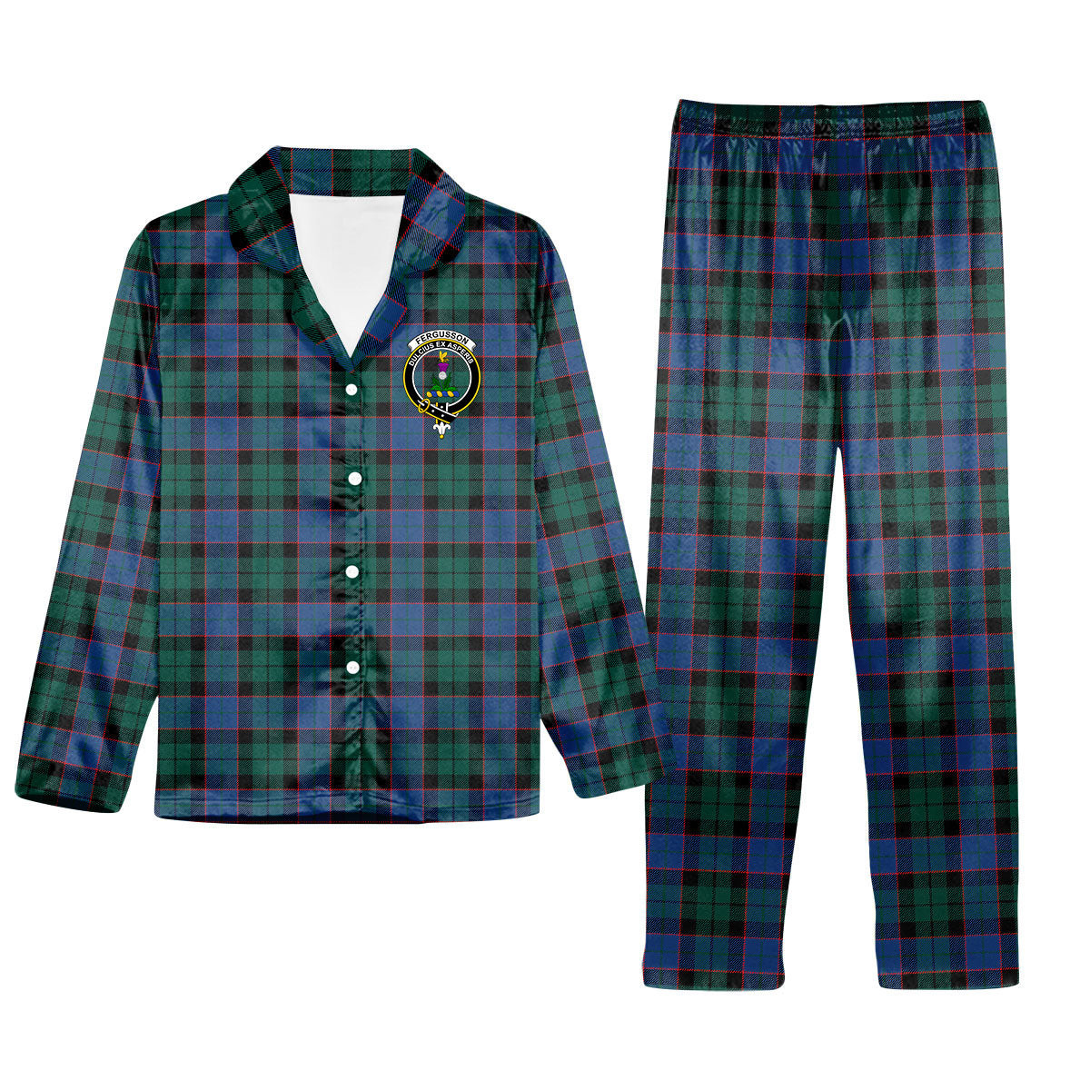 ScotsTee Shop Scottish Ferguson of Balquhidder Modern Crest Tartan Pajama Satin Velvet Flannel Pajama Set