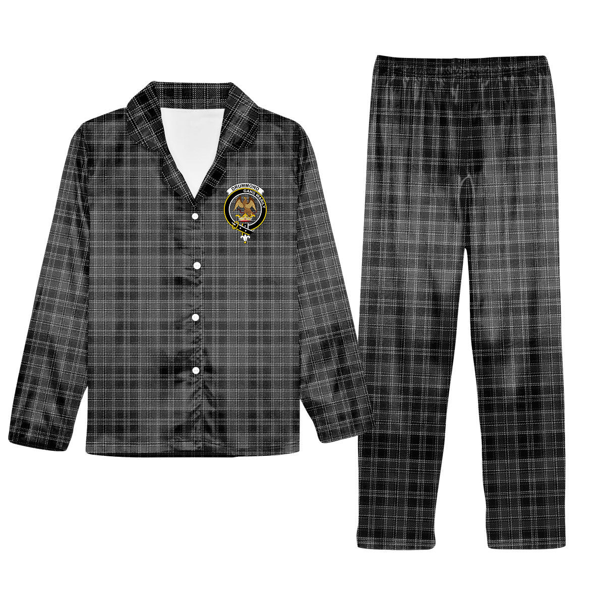 ScotsTee Shop Scottish Drummond Grey Crest Tartan Pajama Satin Velvet Flannel Pajama Set