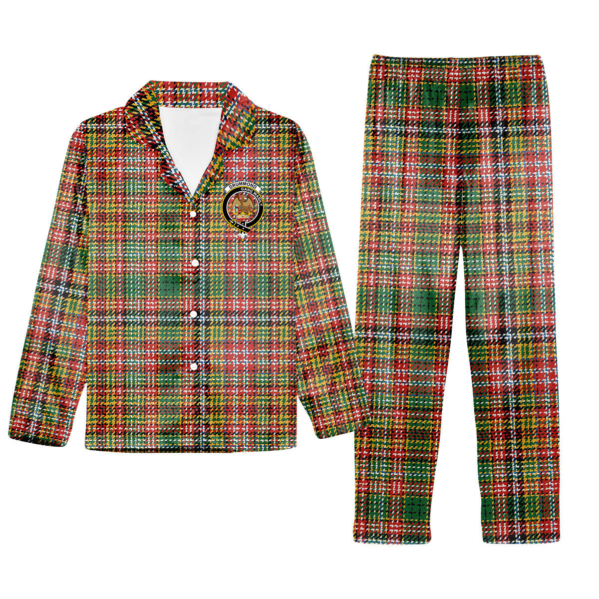 ScotsTee Shop Scottish Drummond of Strathallan Ancient Crest Tartan Pajama Satin Velvet Flannel Pajama Set