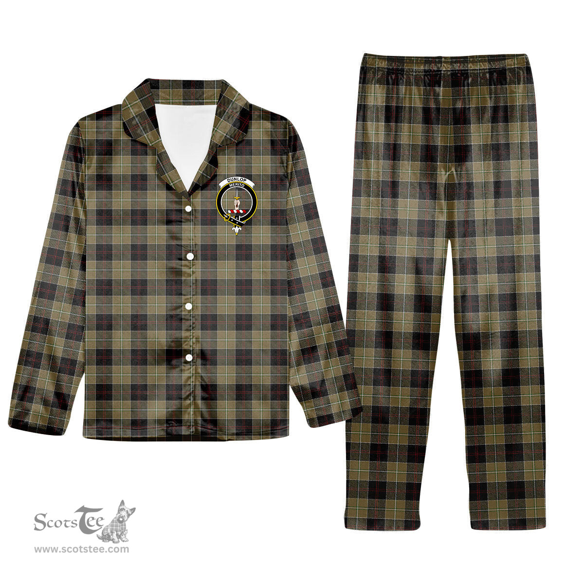 ScotsTee Shop Scottish Dunlop Hunting Crest Tartan Pajama Satin Velvet Flannel Pajama Set