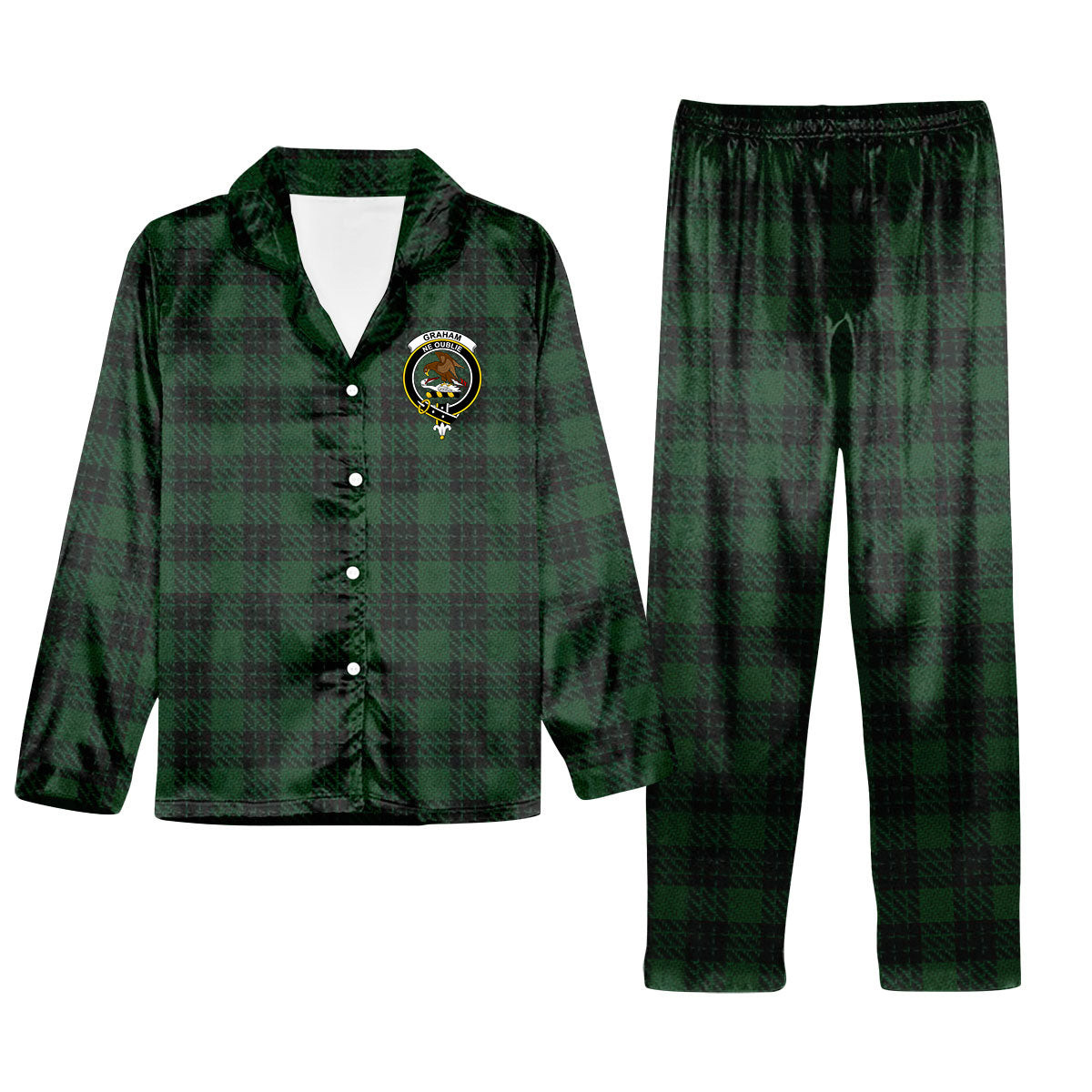 ScotsTee Shop Scottish Graham Crest Tartan Pajama Satin Velvet Flannel Pajama Set