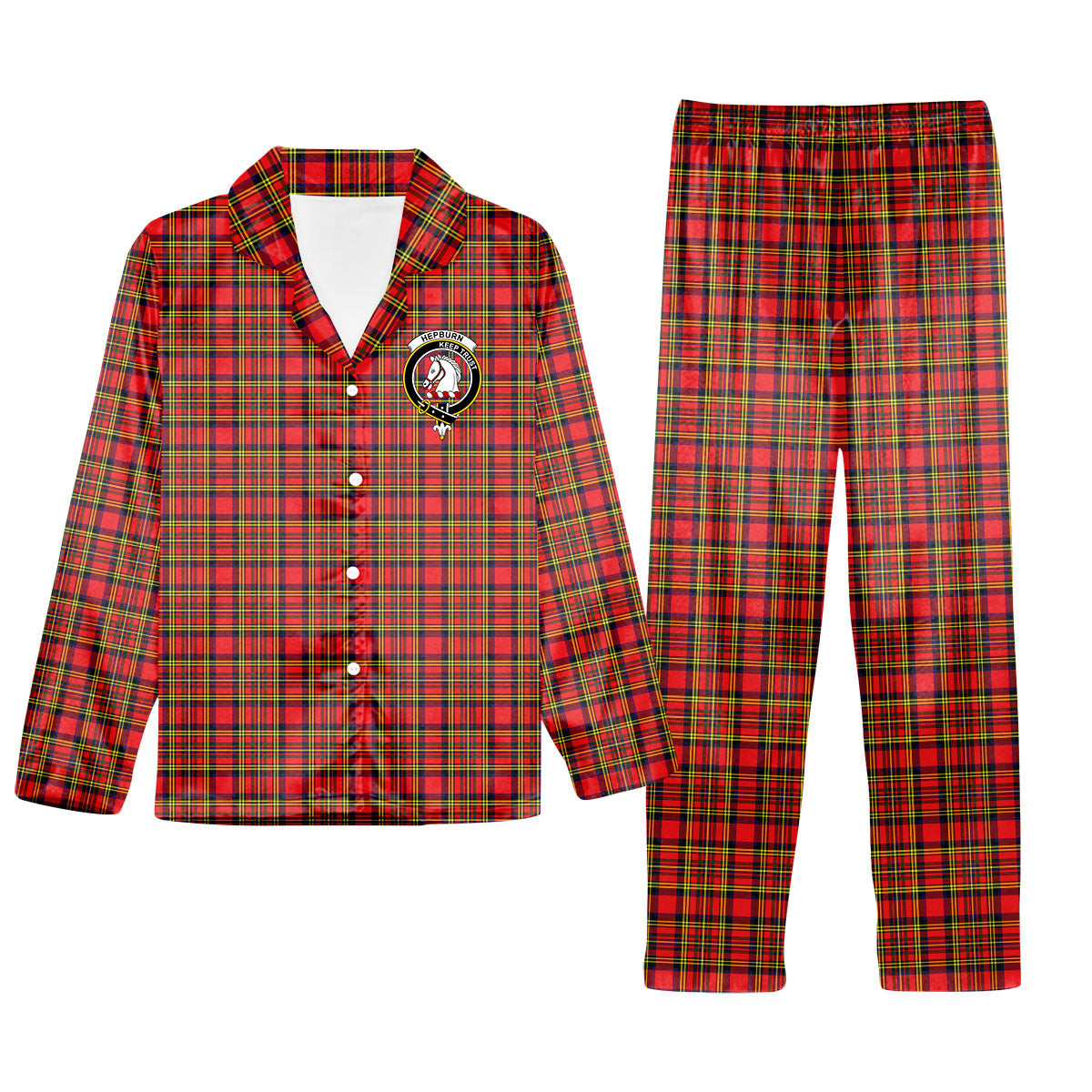 ScotsTee Shop Scottish Hepburn SC Crest Tartan Pajama Satin Velvet Flannel Pajama Set