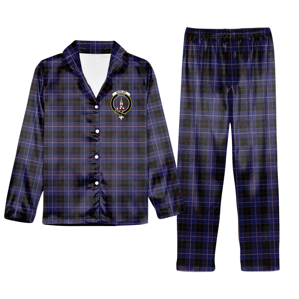 ScotsTee Shop Scottish Dunlop Crest Tartan Pajama Satin Velvet Flannel Pajama Set