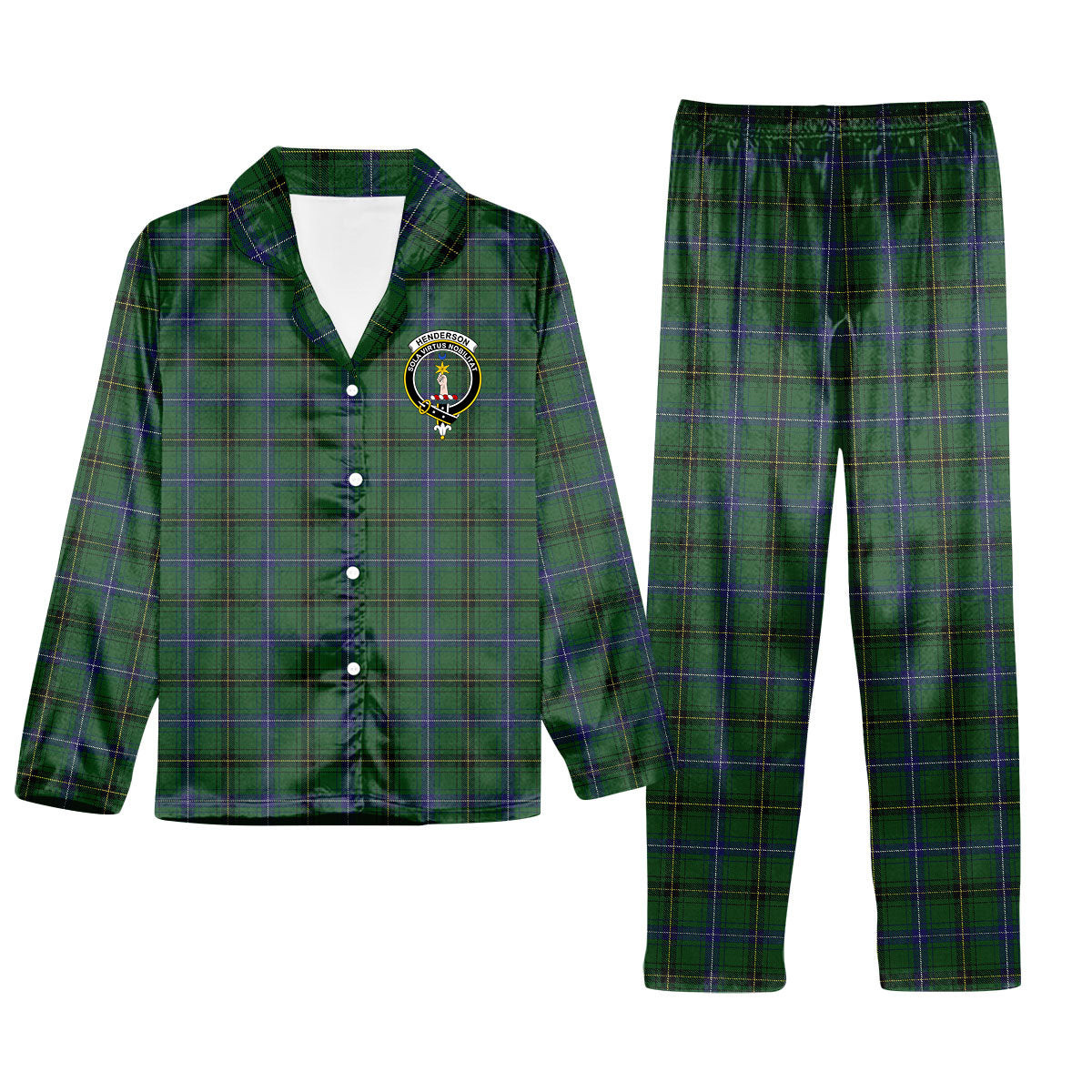 ScotsTee Shop Scottish Henderson MacKendrick Crest Tartan Pajama Satin Velvet Flannel Pajama Set