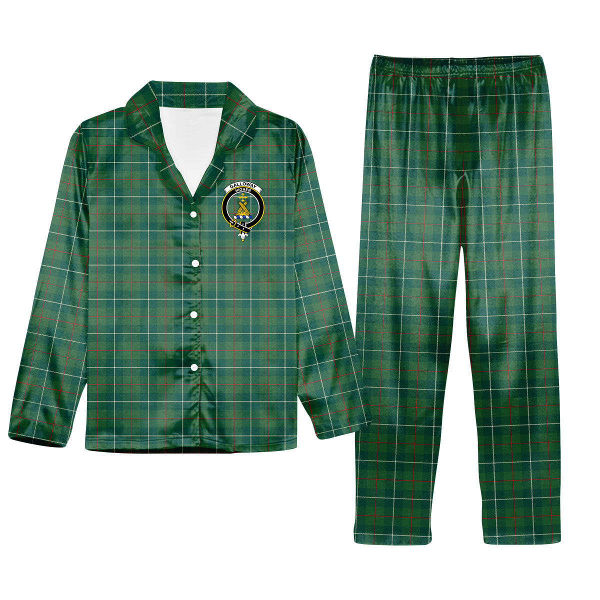 ScotsTee Shop Scottish Galloway Hunting Modern Crest Tartan Pajama Satin Velvet Flannel Pajama Set