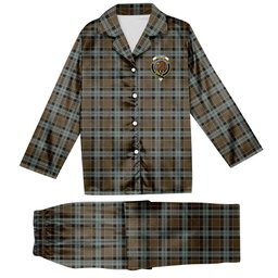 ScotsTee Shop Scottish Graham of Menteith Weathered Crest Tartan Pajama Satin Velvet Flannel Pajama Set