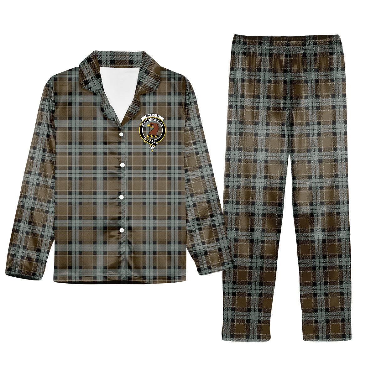 ScotsTee Shop Scottish Graham of Menteith Weathered Crest Tartan Pajama Satin Velvet Flannel Pajama Set