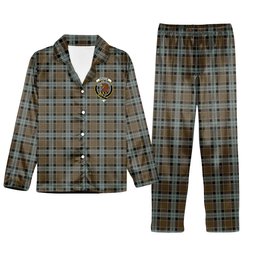 ScotsTee Shop Scottish Graham of Menteith Weathered Crest Tartan Pajama Satin Velvet Flannel Pajama Set
