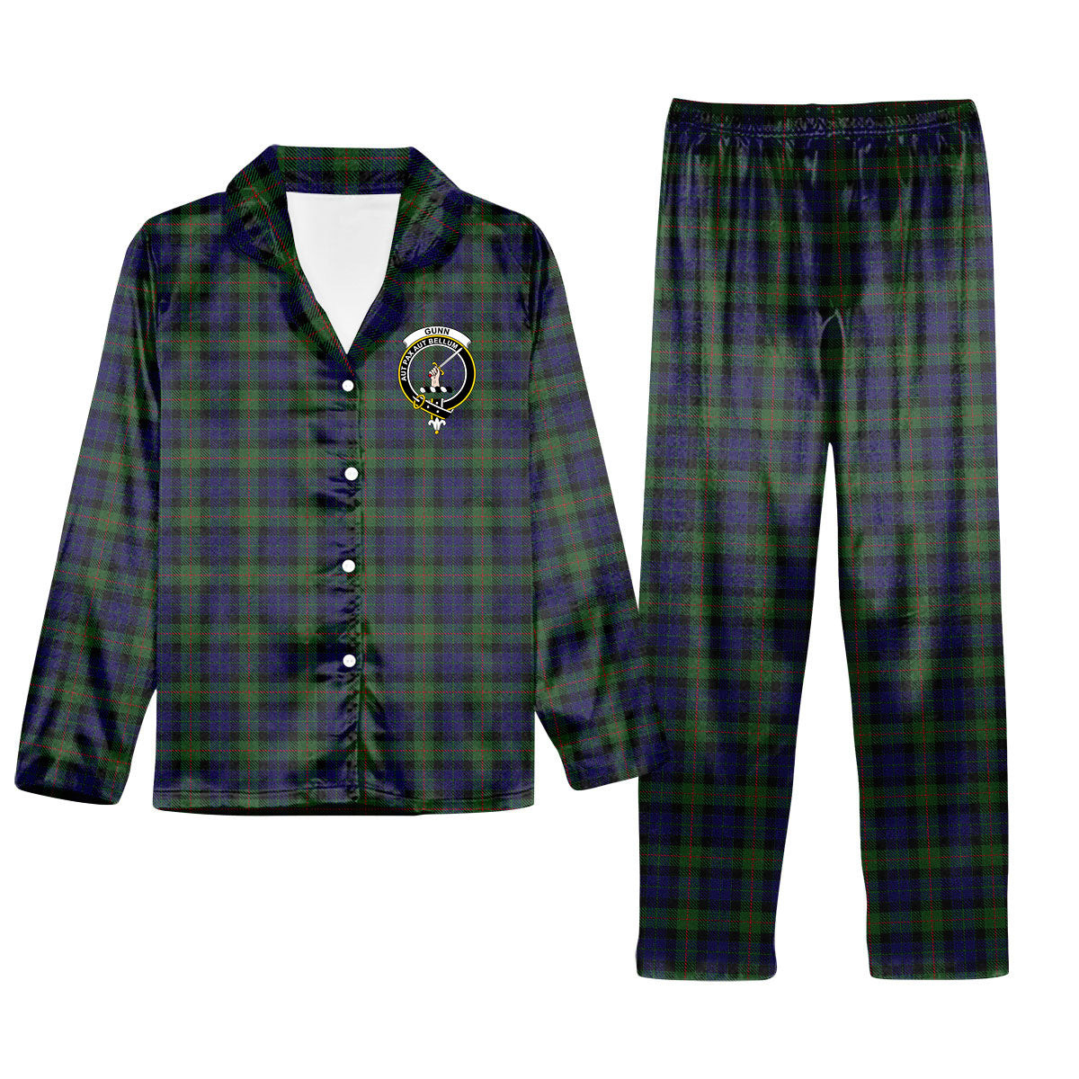 ScotsTee Shop Scottish Gunn Crest Tartan Pajama Satin Velvet Flannel Pajama Set