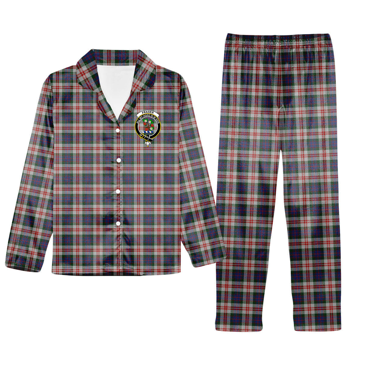 ScotsTee Shop Scottish Fraser Red Dress Crest Tartan Pajama Satin Velvet Flannel Pajama Set