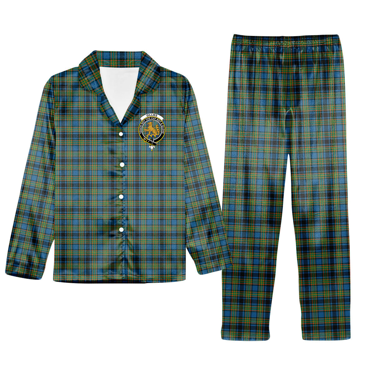 ScotsTee Shop Scottish Gillies Ancient Crest Tartan Pajama Satin Velvet Flannel Pajama Set