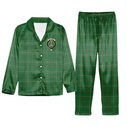 ScotsTee Shop Scottish Galloway Green Ancient Crest Tartan Pajama Satin Velvet Flannel Pajama Set