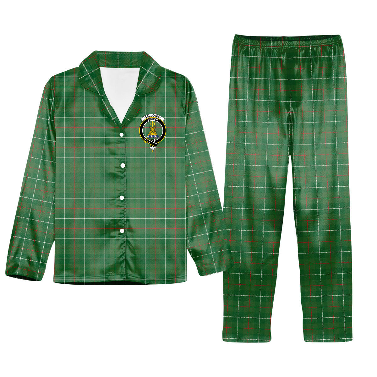 ScotsTee Shop Scottish Galloway Hunting Ancient Crest Tartan Pajama Satin Velvet Flannel Pajama Set