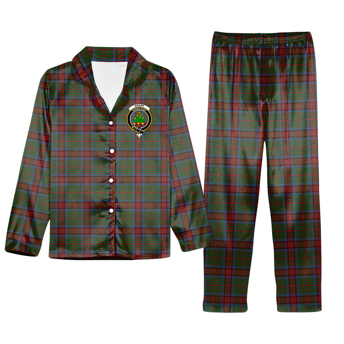 ScotsTee Shop Scottish Grant of Monymusk Crest Tartan Pajama Satin Velvet Flannel Pajama Set