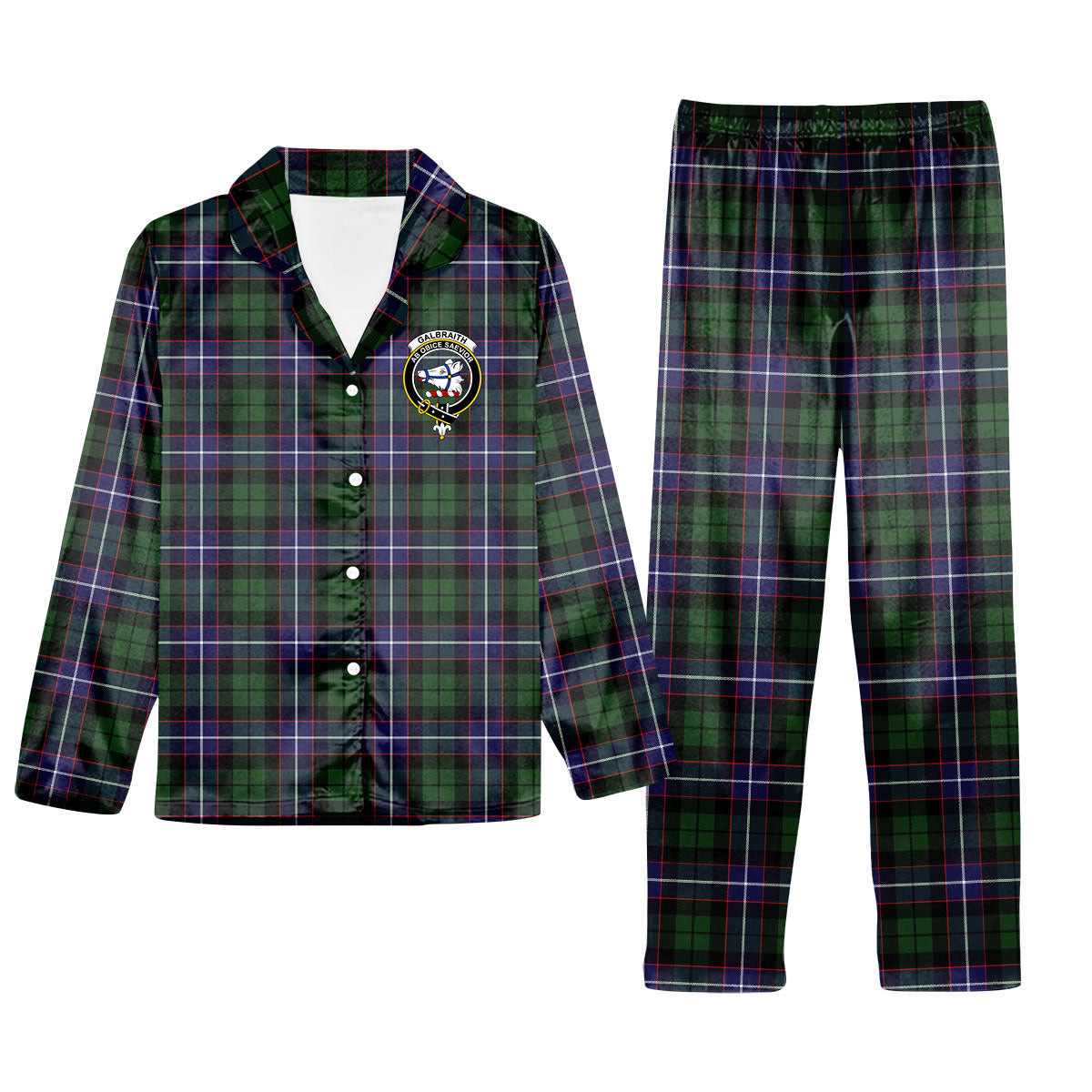 ScotsTee Shop Scottish Galbraith Modern Crest Tartan Pajama Satin Velvet Flannel Pajama Set