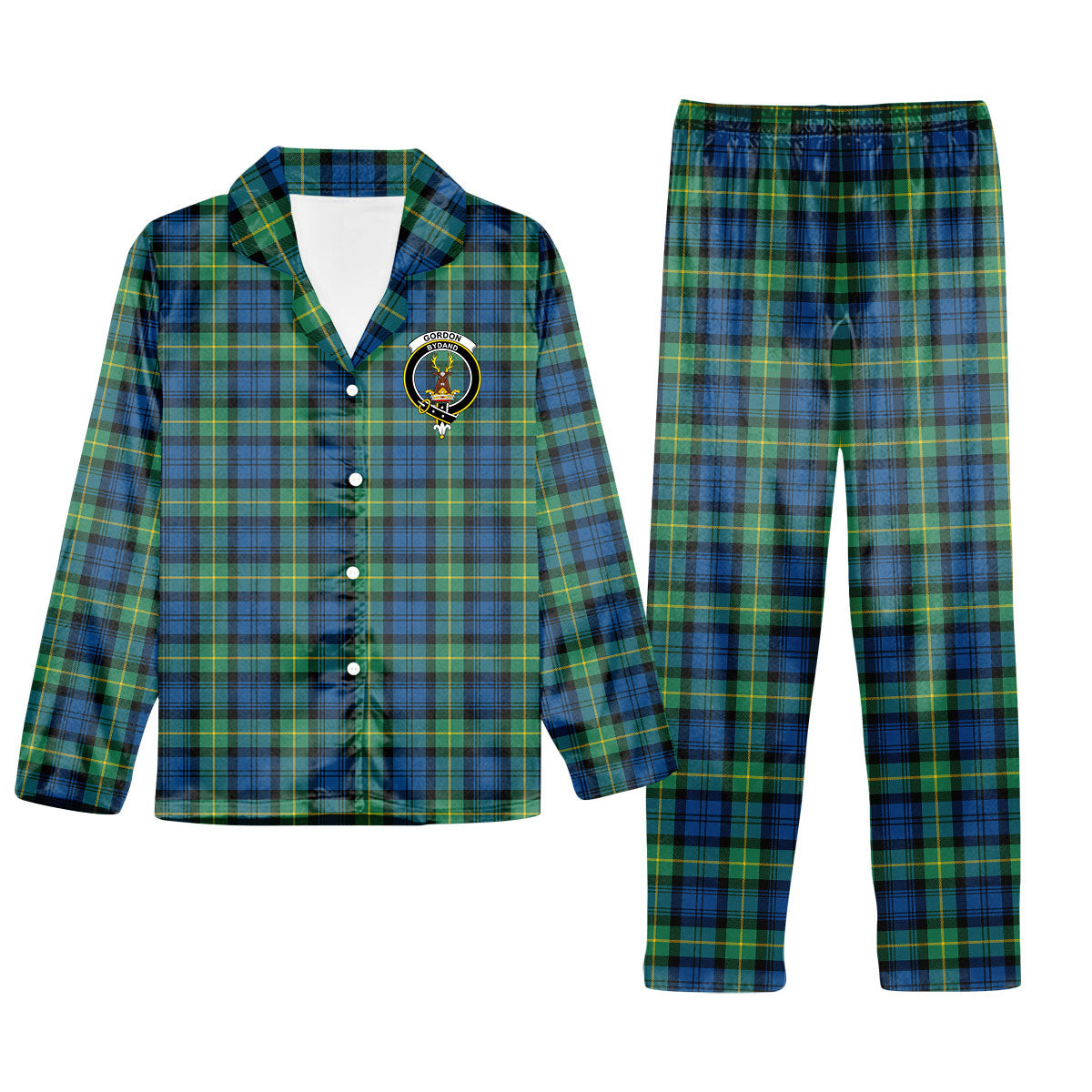 ScotsTee Shop Scottish Gordon Ancient Crest Tartan Pajama Satin Velvet Flannel Pajama Set