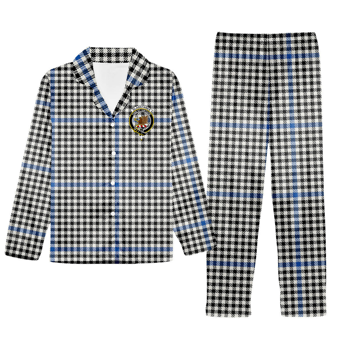ScotsTee Shop Scottish Gladstanes Modern Crest Tartan Pajama Satin Velvet Flannel Pajama Set