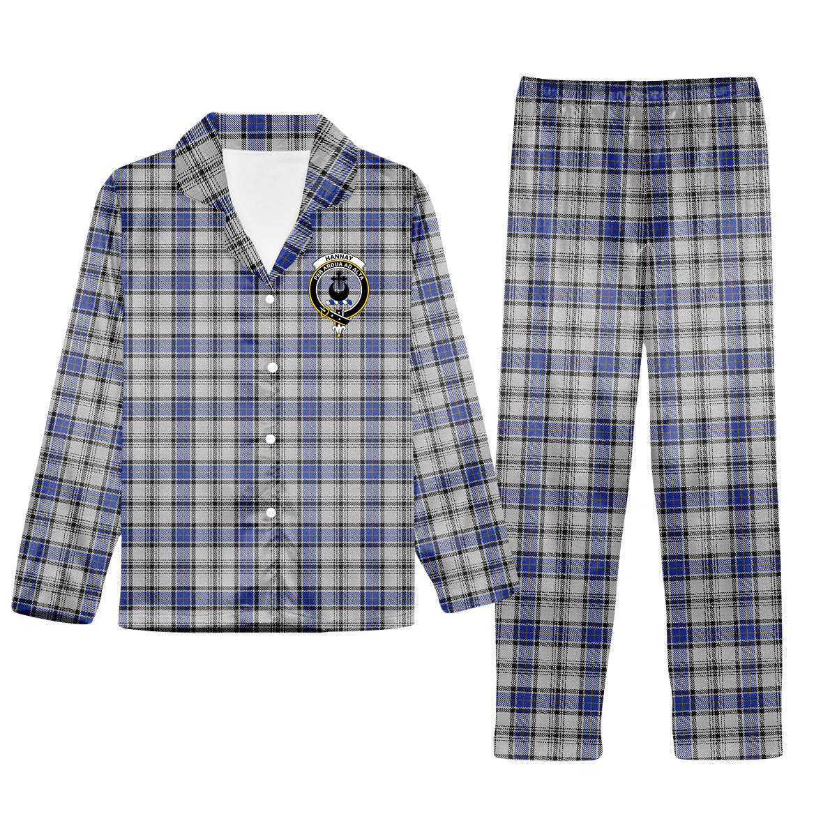 ScotsTee Shop Scottish Hannay Crest Tartan Pajama Satin Velvet Flannel Pajama Set