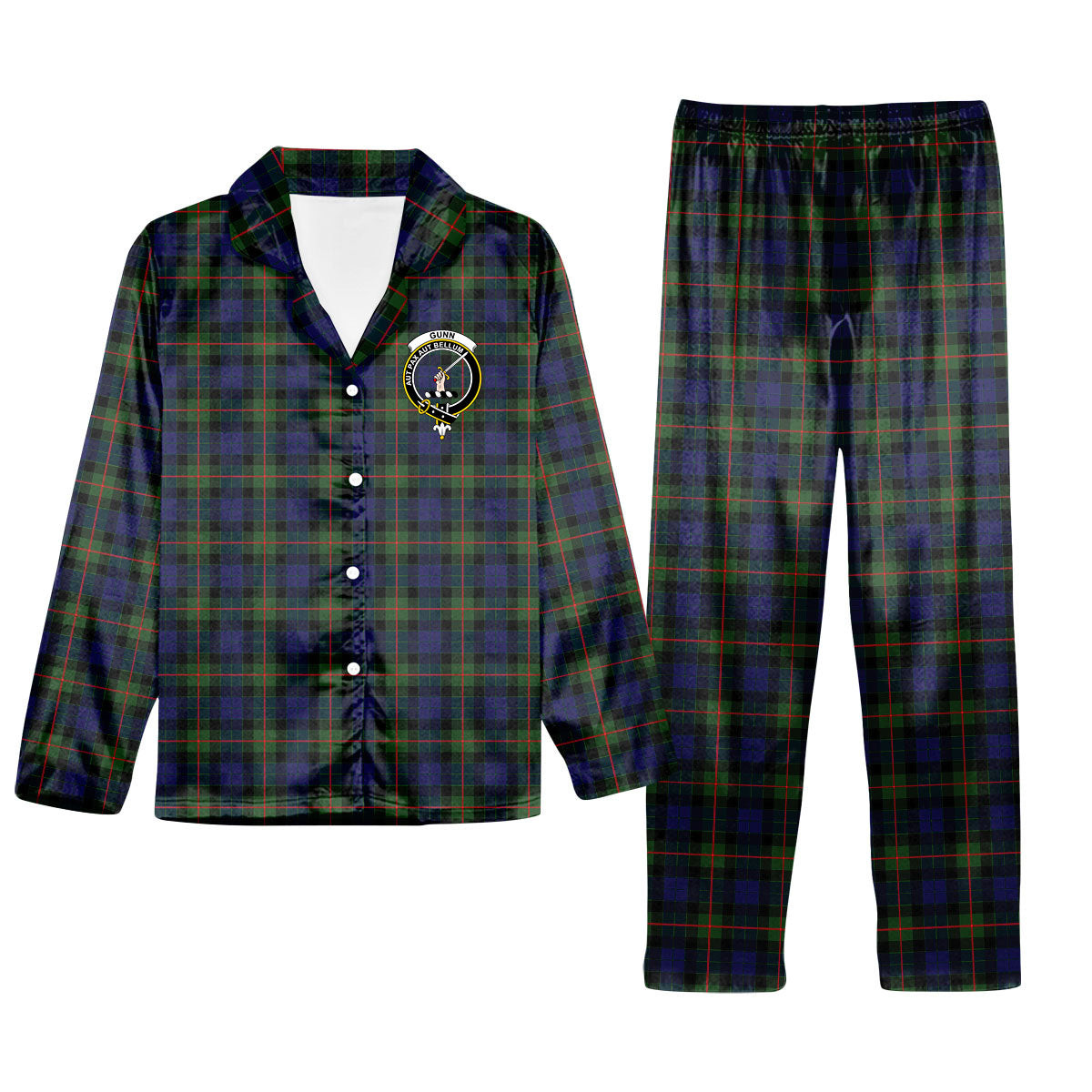 ScotsTee Shop Scottish Gunn Modern Crest Tartan Pajama Satin Velvet Flannel Pajama Set