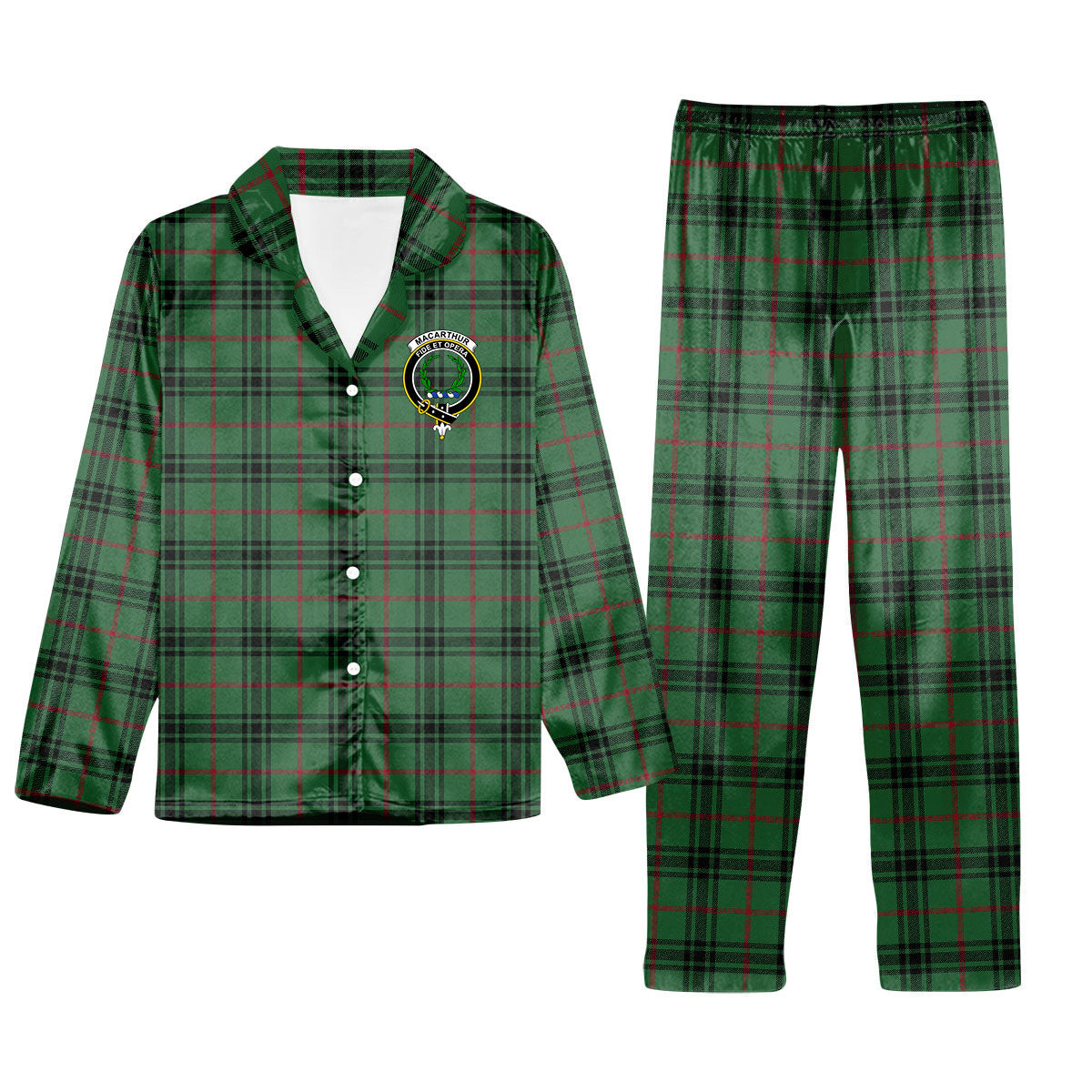 ScotsTee Shop Scottish MacArthur-Fox Modern Crest Tartan Pajama Satin Velvet Flannel Pajama Set