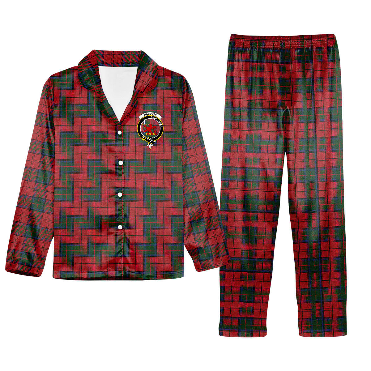 ScotsTee Shop Scottish MacDuff 4 Crest Tartan Pajama Satin Velvet Flannel Pajama Set