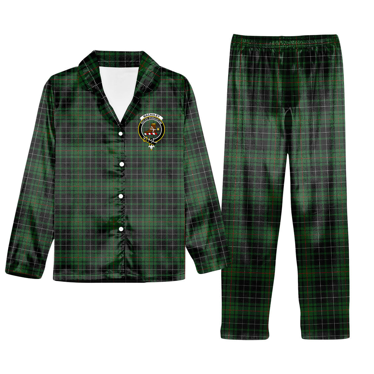 ScotsTee Shop Scottish MacAuley Hunting Crest Tartan Pajama Satin Velvet Flannel Pajama Set