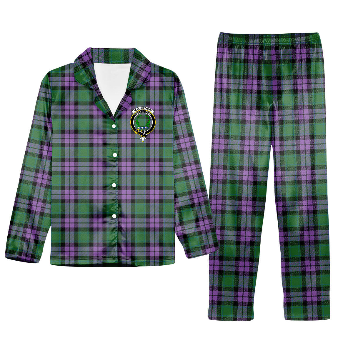 ScotsTee Shop Scottish MacArthur of Milton Ancient Crest Tartan Pajama Satin Velvet Flannel Pajama Set
