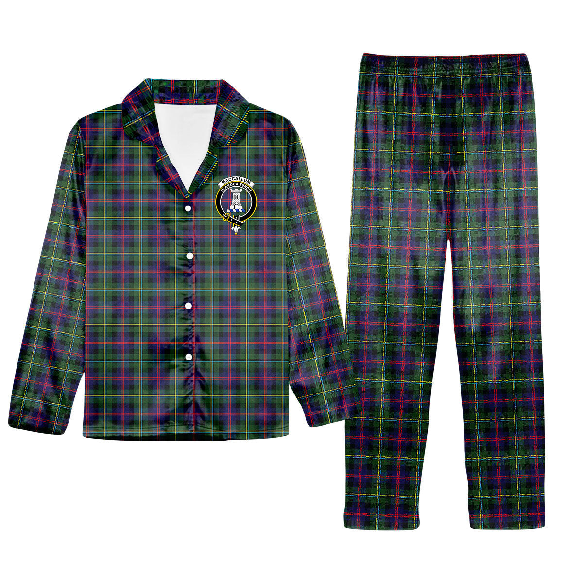 ScotsTee Shop Scottish MacCallum #2 Crest Tartan Pajama Satin Velvet Flannel Pajama Set