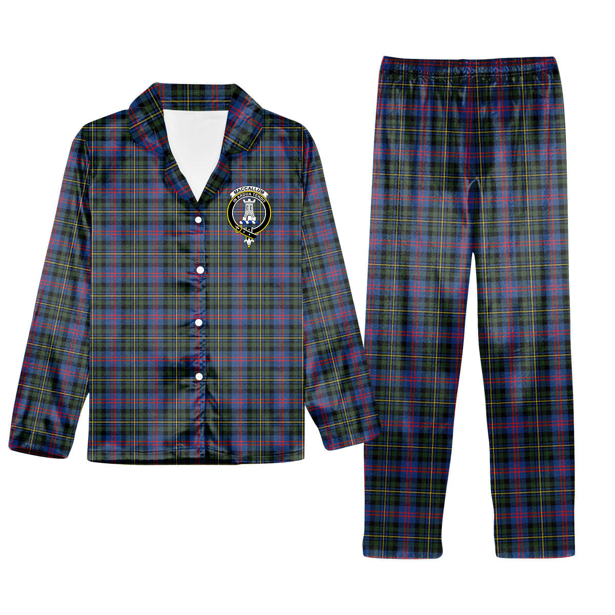ScotsTee Shop Scottish MacCallum of Berwick Modern Crest Tartan Pajama Satin Velvet Flannel Pajama Set