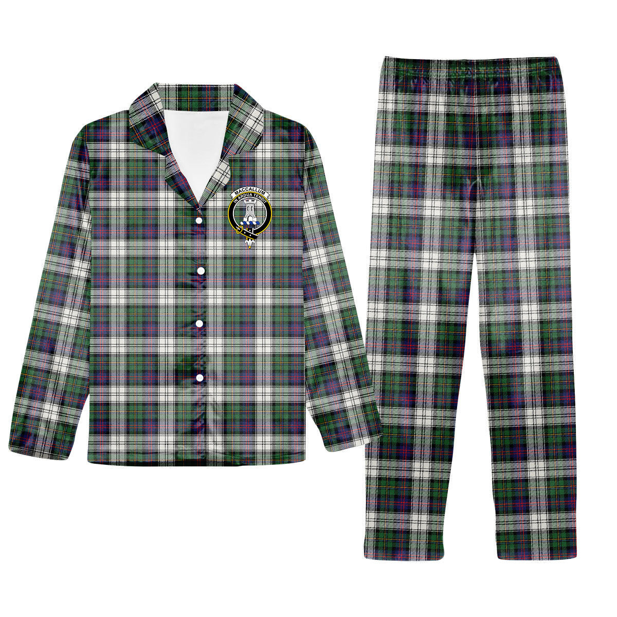 ScotsTee Shop Scottish MacCallum Dress Modern Crest Tartan Pajama Satin Velvet Flannel Pajama Set