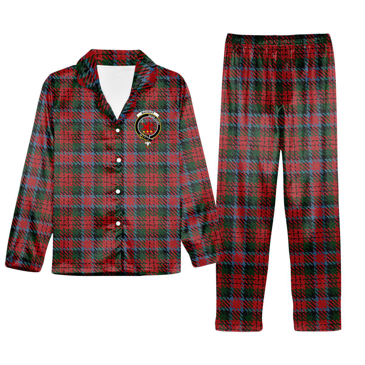 ScotsTee Shop Scottish MacDuff 5 Crest Tartan Pajama Satin Velvet Flannel Pajama Set