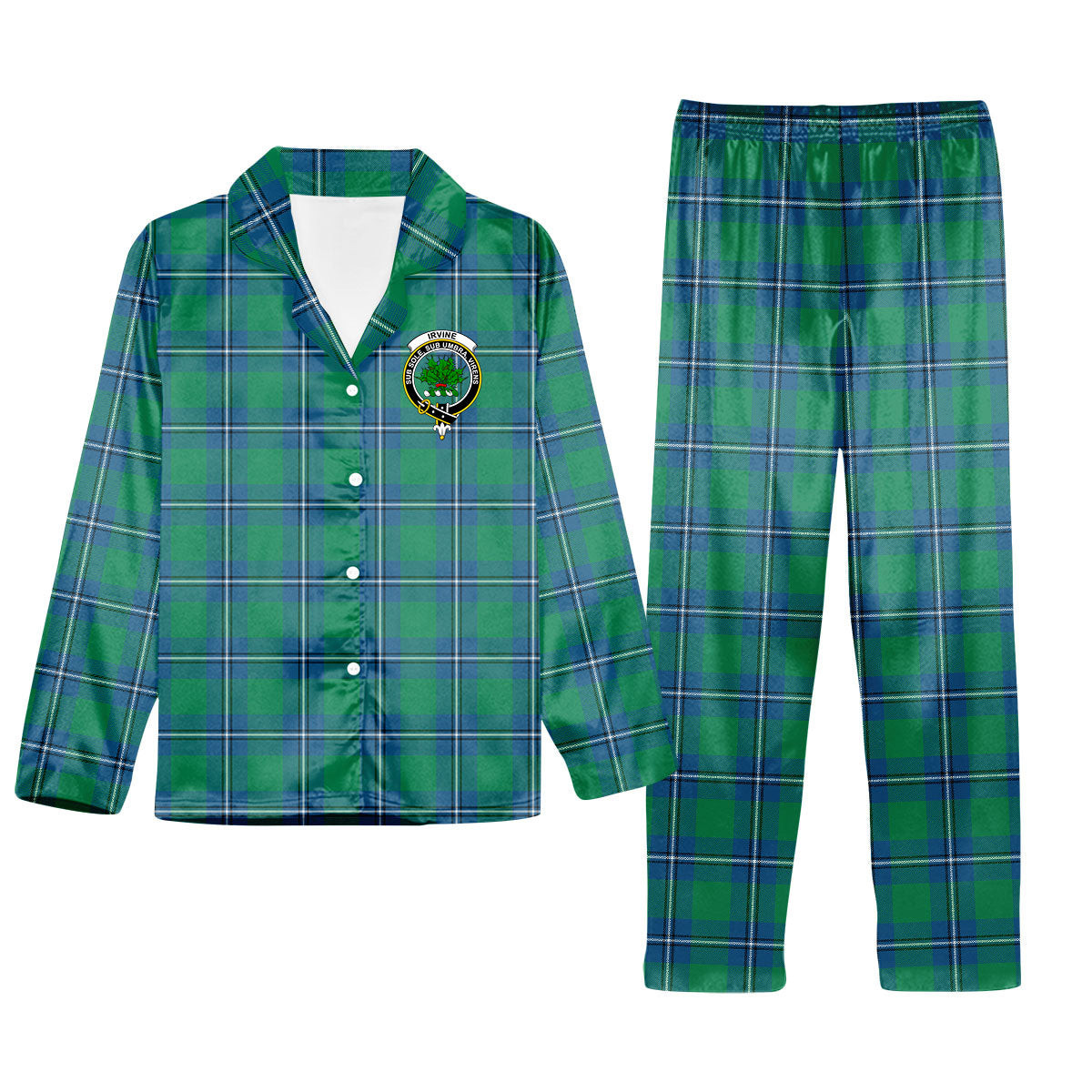 ScotsTee Shop Scottish Irvine Ancient Crest Tartan Pajama Satin Velvet Flannel Pajama Set