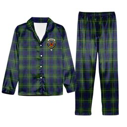 ScotsTee Shop Scottish Johnston of Caskieben Modern Crest Tartan Pajama Satin Velvet Flannel Pajama Set