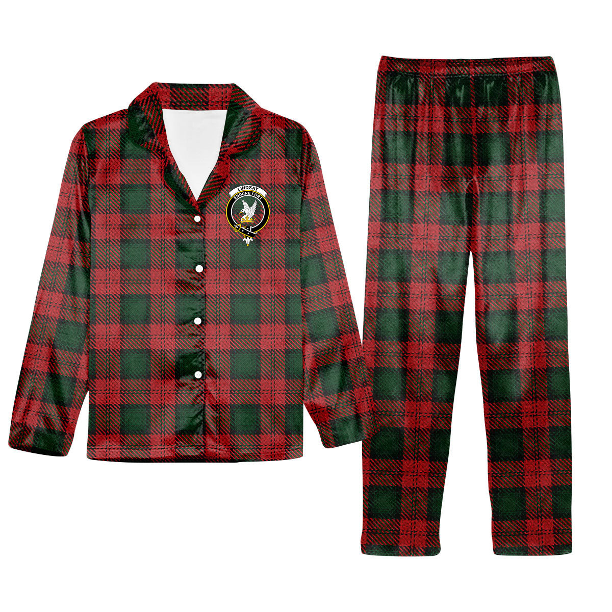 ScotsTee Shop Scottish Lindsay 2 Crest Tartan Pajama Satin Velvet Flannel Pajama Set