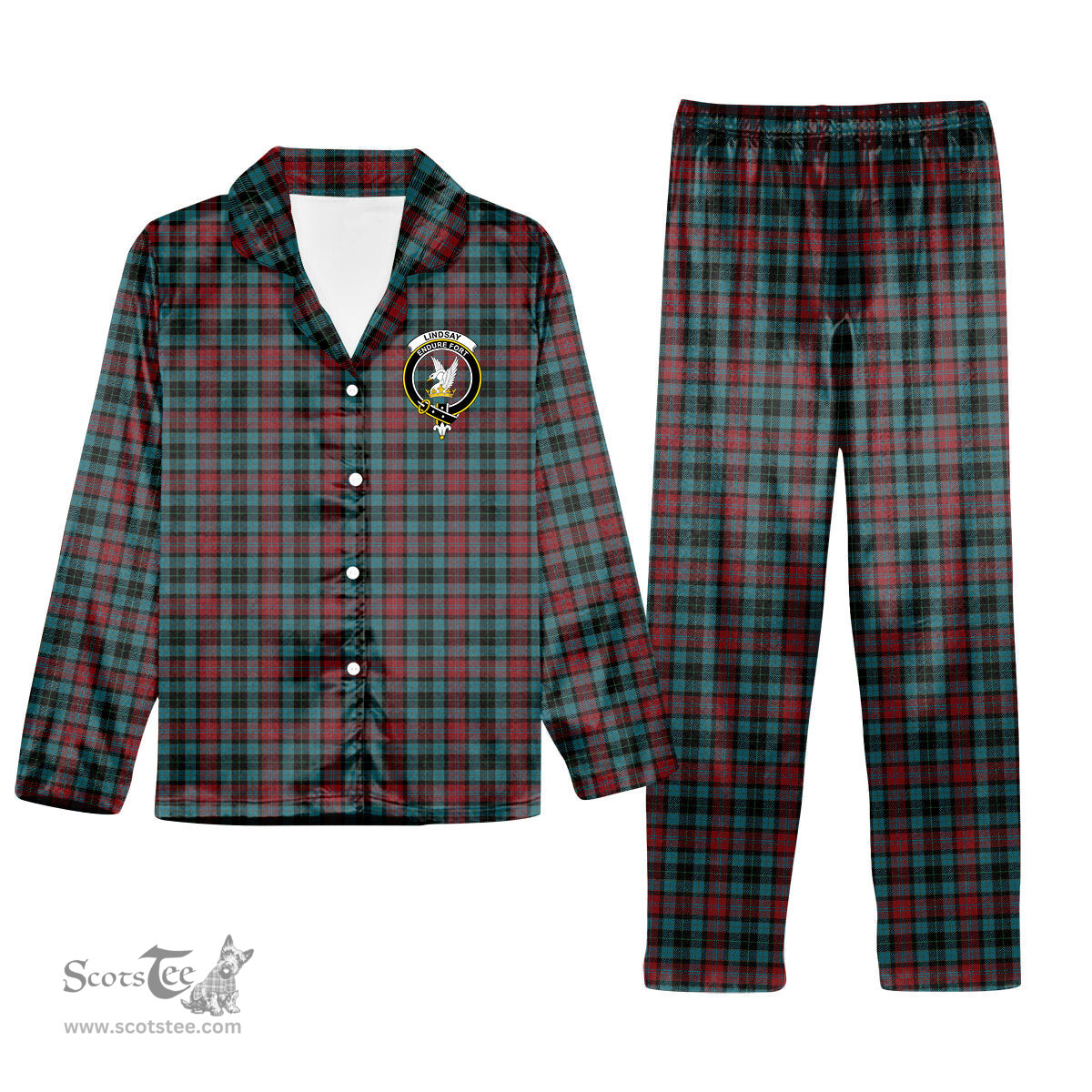 ScotsTee Shop Scottish Lindsay-McGee Ancient Clan Crest Tartan Pajama Satin Velvet Flannel Pajama Set