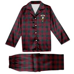 ScotsTee Shop Scottish Lindsay Crest Tartan Pajama Satin Velvet Flannel Pajama Set